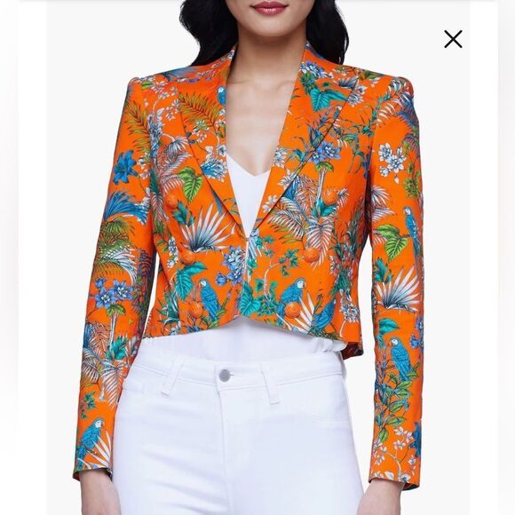 NWT L AGENCE Inez Floral Print Crop Blazer
In Orange Multi Parrot Size 6 - Picture 1 of 12